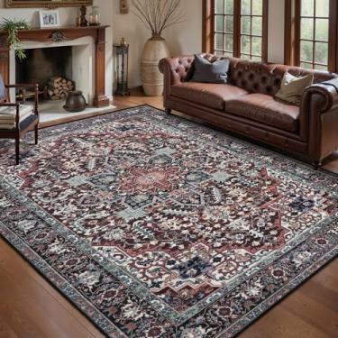 Imagem de SERISSA Tapetes de área de 12 x 18 cm para sala de estar, tapetes laváveis e antiderrapantes vintage para quarto, tapete grande oriental de pilha baixa macio para sala de jantar, escritório em casa