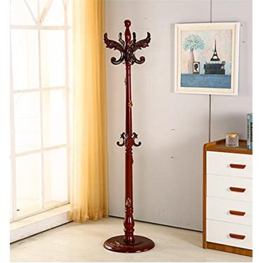 Imagem de Suporte de pendurar em madeira para pendurar no chão esculpido em casa prateleira de acabamento de madeira cabideiro de metal em pé (Cor: 1135White) (1135brown)