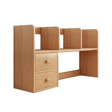 Imagem de Estante de mesa de computador com gaveta, estante de mesa de madeira com prateleira de armazenamento aberta para exibição de bancada, prateleira para quarto, escritório