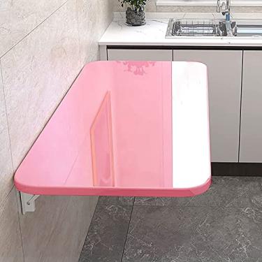 Imagem de Mesa dobrável montada na parede, mesa de computador, para casa, escritório, cozinha, jantar, rosa, tamanho 120 x 101 cm, mesa flutuante com bancada dobrável