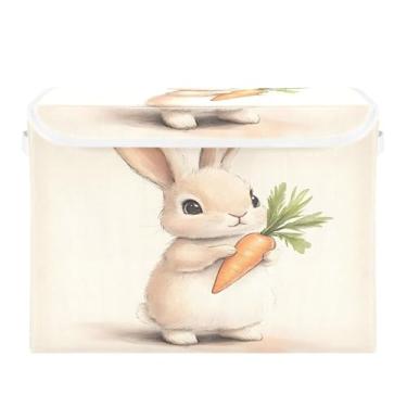Imagem de SEHANY Cestas de armazenamento fofas de coelho de desenho animado com tampas, organizador de caixas de armazenamento de tecido para armário de roupas, cobertor de escritório, berçário, 42 x 32 x 30 cm