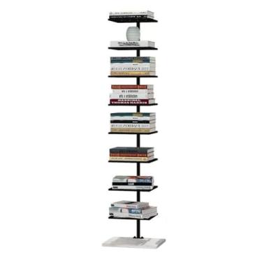 Imagem de Torre de livros de coluna metálica, 6/8 camadas tipo de piso invisível estante de canto suspensão de canto simples para sala de estar estudo de escritório em casa (cor: preto, tamanho: 35 x 28 x 150