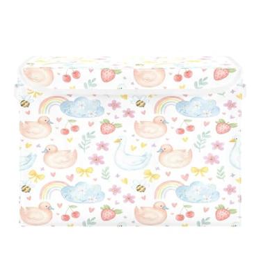 Imagem de Burbuja Caixa de armazenamento de ganso de pato com tampa e alças, caixa de armazenamento grande dobrável para prateleiras armário quarto escritório organizador