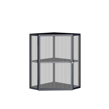 Imagem de Armário de vidro triangular montado na parede - Rack de armazenamento que economiza espaço para banheiro e cozinha - Armário de parede de canto elegante com porta de vidro para armazenamento