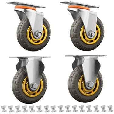 Imagem de Rodas de rodízio de 7,6 cm resistentes - 4 peças giratórias de borracha com capacidade de carga de 600 kg para bancada de trabalho, carrinho de máquina e equipamentos - Passos de pneu duráveis para