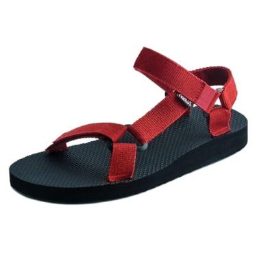 Imagem de riemot Sandálias femininas masculinas esportivas para caminhada com suporte de arco ajustável, secagem rápida, praia, água, bico aberto, sandálias de verão 2025 na moda, Vermelho, 7 Women/5 Men