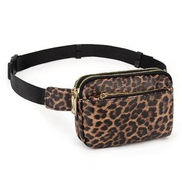 Imagem de UTO Pochete feminina transversal, moderna, bolsa de cinto, cintura e quadril para atividades ao ar livre, compras, viagens, trilhas, 0759 estampa de leopardo damasco camelo, Small