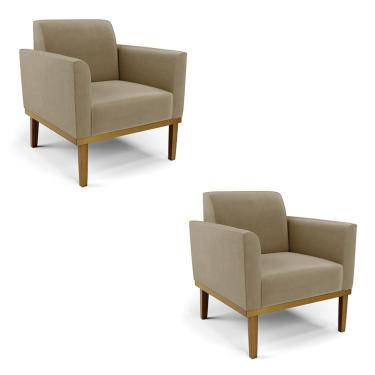Imagem de Kit 2 Poltronas Decorativas Isabella Pés Fixo em Madeira Castanho Suede Nude G19 - Gran Belo