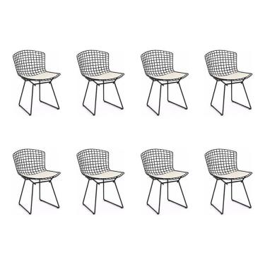 Imagem de Kit 8 Cadeiras Bertoia Preta Com Assento Branco