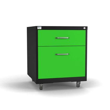 Imagem de Gaveteiro de Aço 2 Gavetas com Rodízios com Chave Verde/Preto