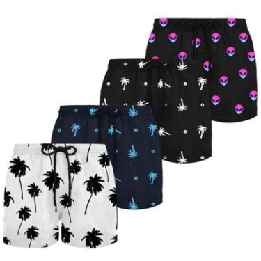 Imagem de Kit 4 Bermudas Masculinas Plus Size Estampadas Tactel Leve Secagem Rápida Uso Diário Conforto-Masculino