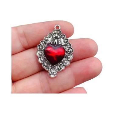 Imagem de Pingente Sagrado Coração Gótico Esmaltado Banhado a Prata 10 Peças DIY