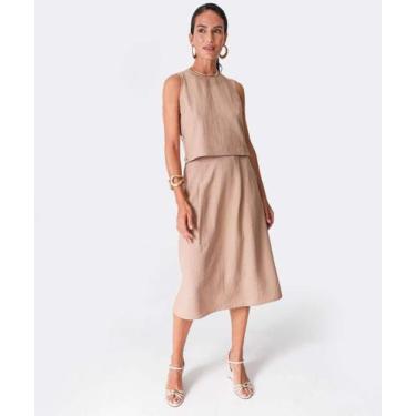 Imagem de Saia Midi Feminina Crinkle Marisa Bege-52513, 40, Bege