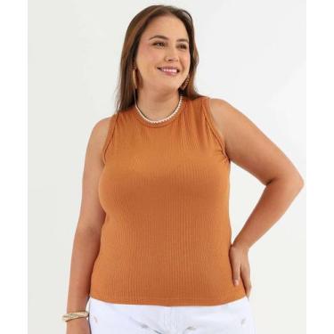 Imagem de Blusa Regata Plus Size Canelada Marisa Marrom-18027, Marrom, G3