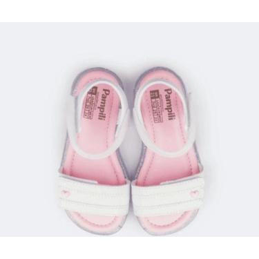 Imagem de Sandália Infantil Pampili Lulli LED Coração Perolado Menina, Branco, 3