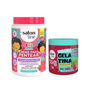 Imagem de Kit Creme de Pentear 1kg e Gelatina 550g Morango Salon Line Kids