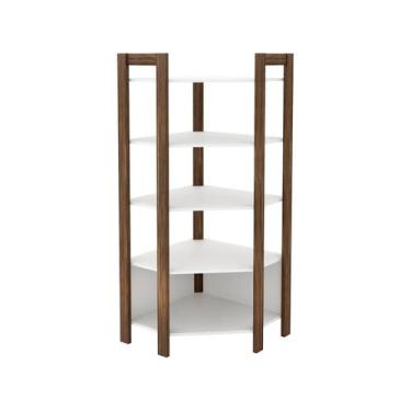 Imagem de Estante de Canto AZ1020 com 5 Prateleiras - Branco/Nogal - Tecno Mobil