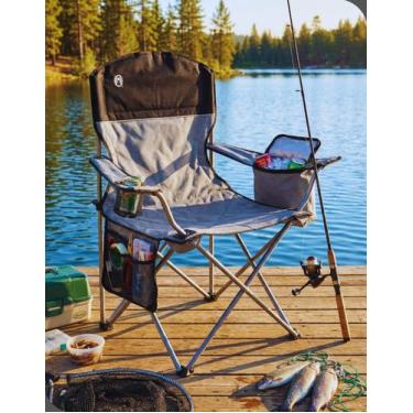 Imagem de Cadeira Dobrável Coleman Cinza com Cooler Bolso Lateral e Porta-Copos 