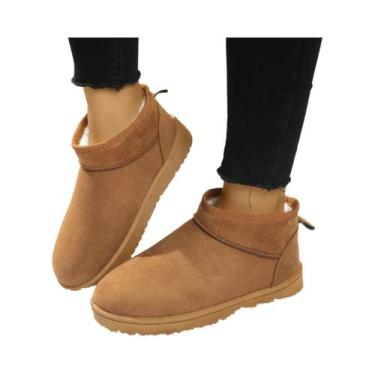 Imagem de Botas De Neve Femininas De Camurça Tamanho Grande Com Sola Grossa, Que