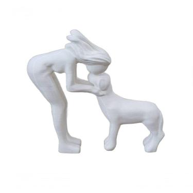 Imagem de Escultura Mulher E Cachorro Laço Eterno Estátua Decorativa Minimalista