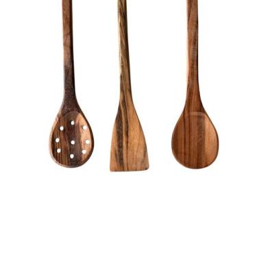Imagem de Kit 3 Utensílios Madeira 30 cm Colher Espátula Espumadeira - Teixeira 