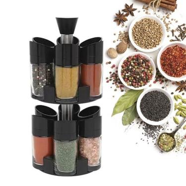 Imagem de Porta Temperos Giratório Condimentos 100ml 12 Potes em Acrílico e ABS com Suporte 360 Graus para Cozinha