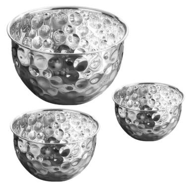 Imagem de Tigela BSL3881 para Fruta e Salada em Inox Kit 3 Unidades Multiuso para Cozinha Prata Braslu