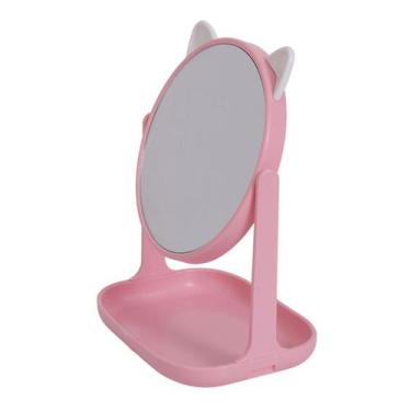 Imagem de Espelho Redondo Gatinho Base Retangular com Porta Joias Maquiagem - Te
