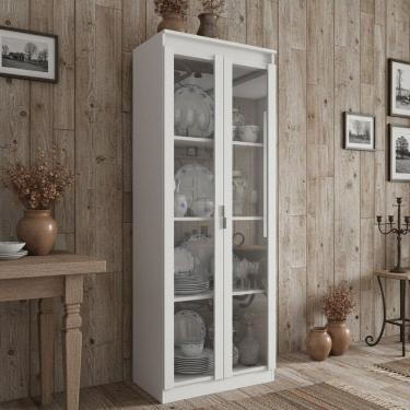 Imagem de Cristaleira Vertical 2 Portas de Vidro 3 Prateleiras 160,5cmx60cm Cr6004 Branco Branco