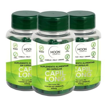 Imagem de Kit 3 Vitamina Para Crescimento Cabelo Tratamento Pele Unha Forte Suplemento Natural Fo...