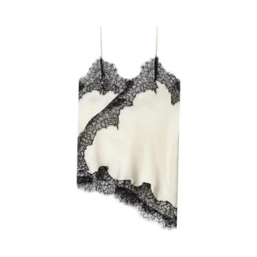 Imagem de Camisola Sexy Assimétrica De Renda Para Mulheres, Sem Mangas, Ombros D