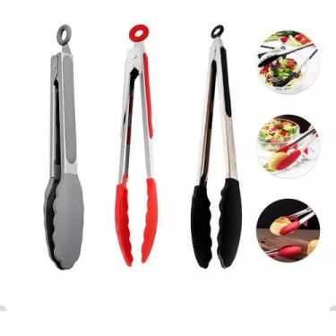 Imagem de Pinça Pegador Culinário de Silicone Inox Multiuso Para Fritura Churras