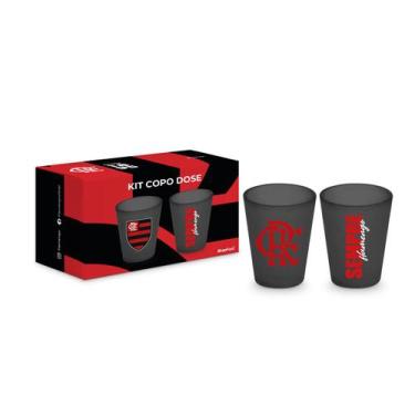 Imagem de Kit Copo Dose Iron BrasFoot Vidro 2 Unidades Matte Licenciado Flamengo
