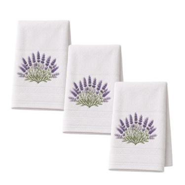 Imagem de Kit 3 Toalha Bordada Lavanda com Moldura Banheiro Lavabo Rosto e Mão T