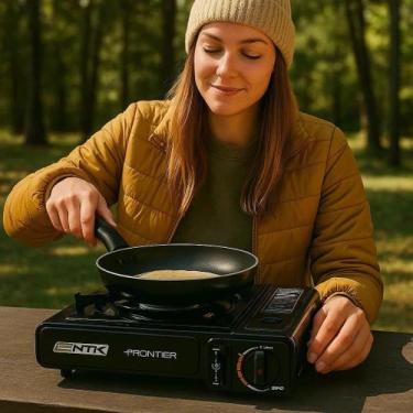 Imagem de Fogão Fogareiro Acendedor Panela Levar Viagem Gás Camping Preto Grill 