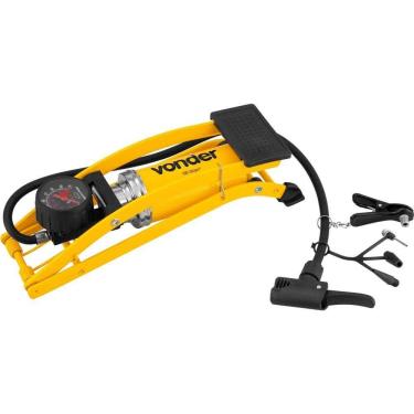 Imagem de Bomba de Ar com Pedal 3598100100 Estrutura Metálica Reforçada Manômetro e Mangueira 60cm Amarelo Vonder