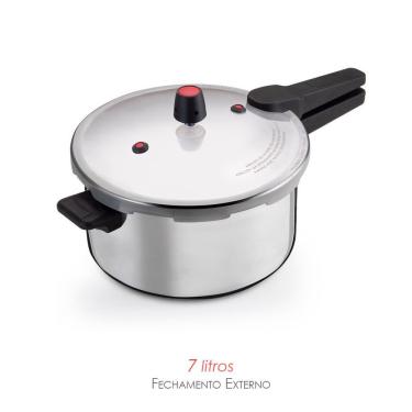Imagem de Panela de Pressão 7L com Fechamento Externo Aço Inox Polido sem Revestimento Interno 7L Cinza
