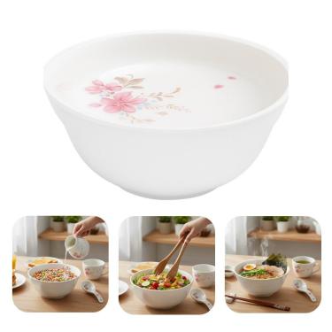 Imagem de Tigela Saladeira Flowers Bord Vidro Opalino 1400ml para Sobremesas e Saladas Branco com Detalhes Rosas em Casa Tem