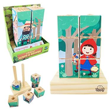 Imagem de Blocos De Montar Encaixe Cubos Madeira Chapeuzinho Vermelho