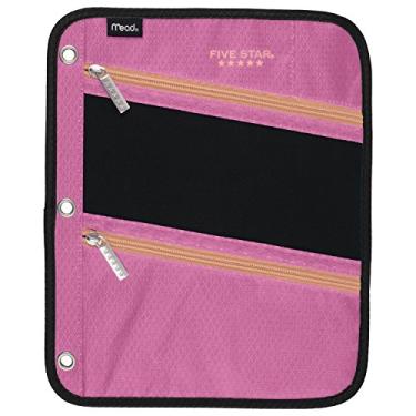 Imagem de Five Star Estojo para lápis e caneta, bolsa com zíper, serve para fichário de 3 anéis, bolso externo, rosa/coral (50642CD8)