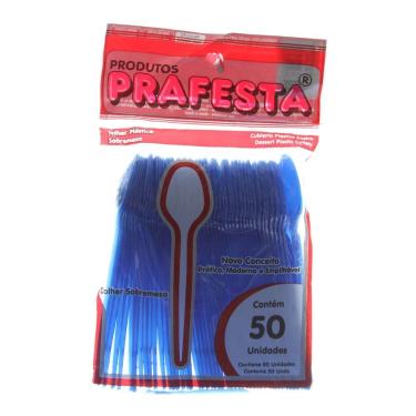 Imagem de Colher Descartável para Sobremesa Azul com 50 Unidades Prafesta