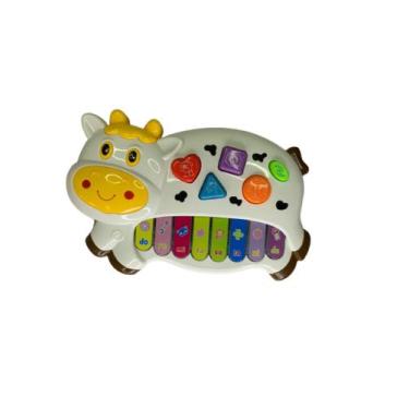 Piano Bebe Brinquedo Infantil Musical Baby Pianinho Fazendinha Vaquinha  Branca