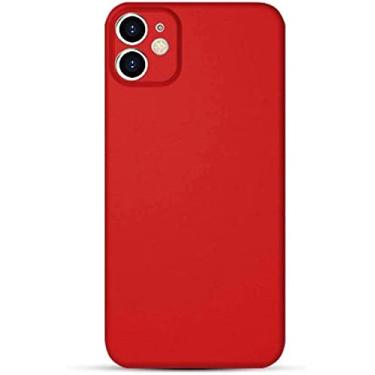 Imagem de KKFAUS Capa de silicone líquido para Apple iPhone 11, capa traseira à prova de choque de silicone líquido fino com tudo incluído para iPhone 11 (2019) 6,1 polegadas (cor: vermelho)