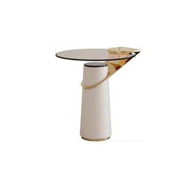 Imagem de Mesa de centro redonda mesa lateral moderna de aço inoxidável sala de estar decoração de bancada de vidro mesa de centro quarto mesa de cabeceira de canto para casa mesas de canto