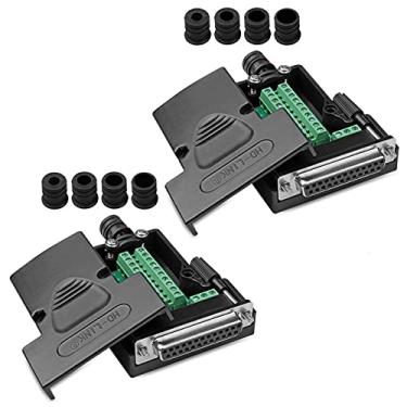 Imagem de ANMBEST 2 peças conector sem solda DB25, RS232 D-SUB Serial para placa de breakout adaptador fêmea de 25 pinos com caixa de parafusos longos