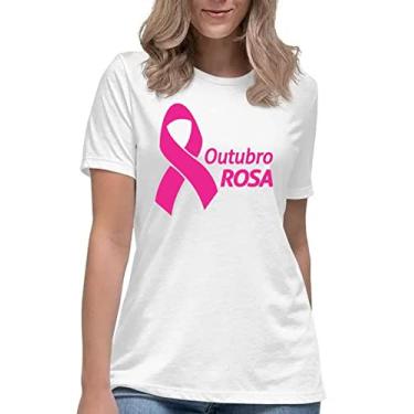 Imagem de Camiseta feminina outubro rosa camisa conscientização Cor:Preto com Branco;Tamanho:M