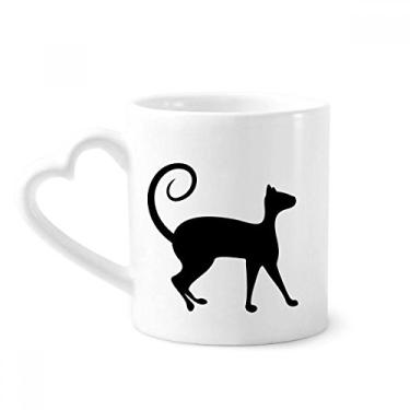 Imagem de Pet Lover Black Cat Animal Art Outline Caneca de café cerâmica copo de coração de vidro