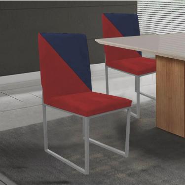 Imagem de Kit 10 Cadeira Office Stan Duo Sala de Jantar Industrial Ferro Cinza Suede Vermelho e Azul Marinho - Ahazzo Móveis