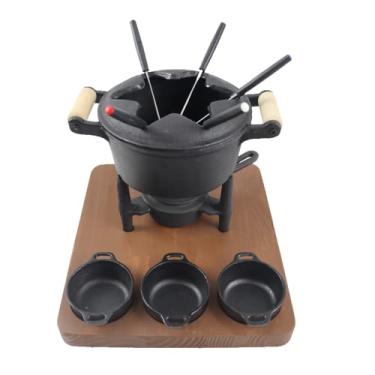 Imagem de Conjunto fondue 18cm de ferro fundido com parador de madeira +3 molheiras