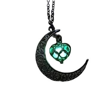 Imagem de Amosfun – Colar luminoso com pingente de lua com coração, pedra fluorescente, que brilha no escuro Verde